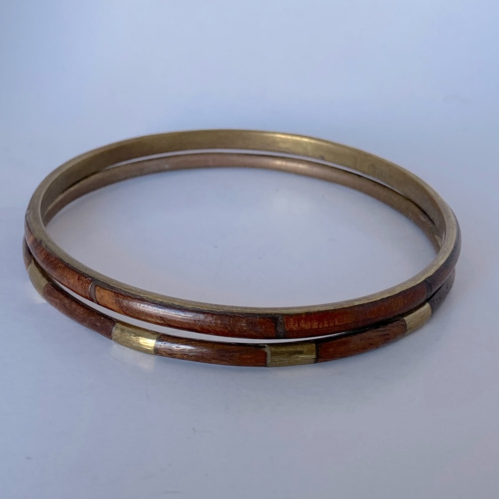 Brass and wood bangle Xlarge fit